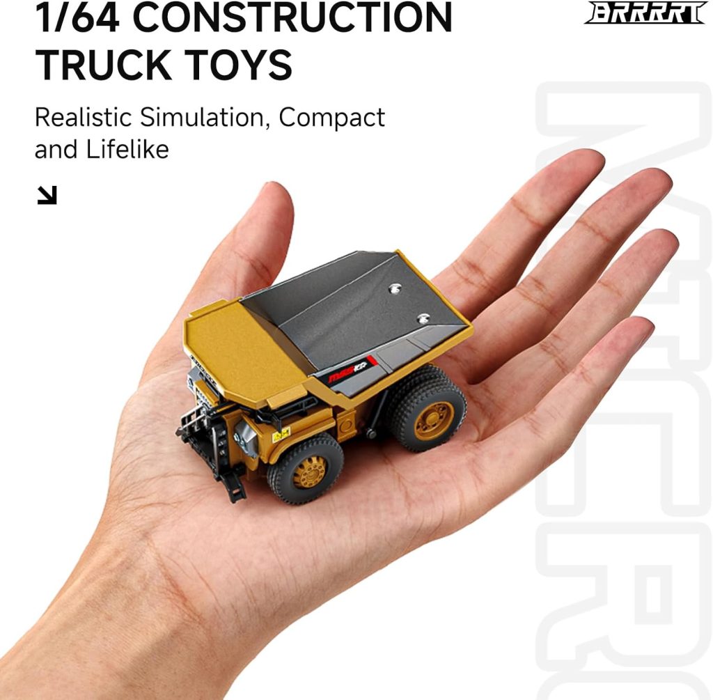1/64 Mini Remote Control Excavator and Dump Truck Toy Set for Kids Full Proportion RC Construction Vehicles with Light,Type-C Direct Charging,Birthday Gifts for Boys and Girls Age 3+