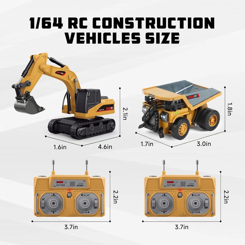 1/64 Mini Remote Control Excavator and Dump Truck Toy Set for Kids Full Proportion RC Construction Vehicles with Light,Type-C Direct Charging,Birthday Gifts for Boys and Girls Age 3+