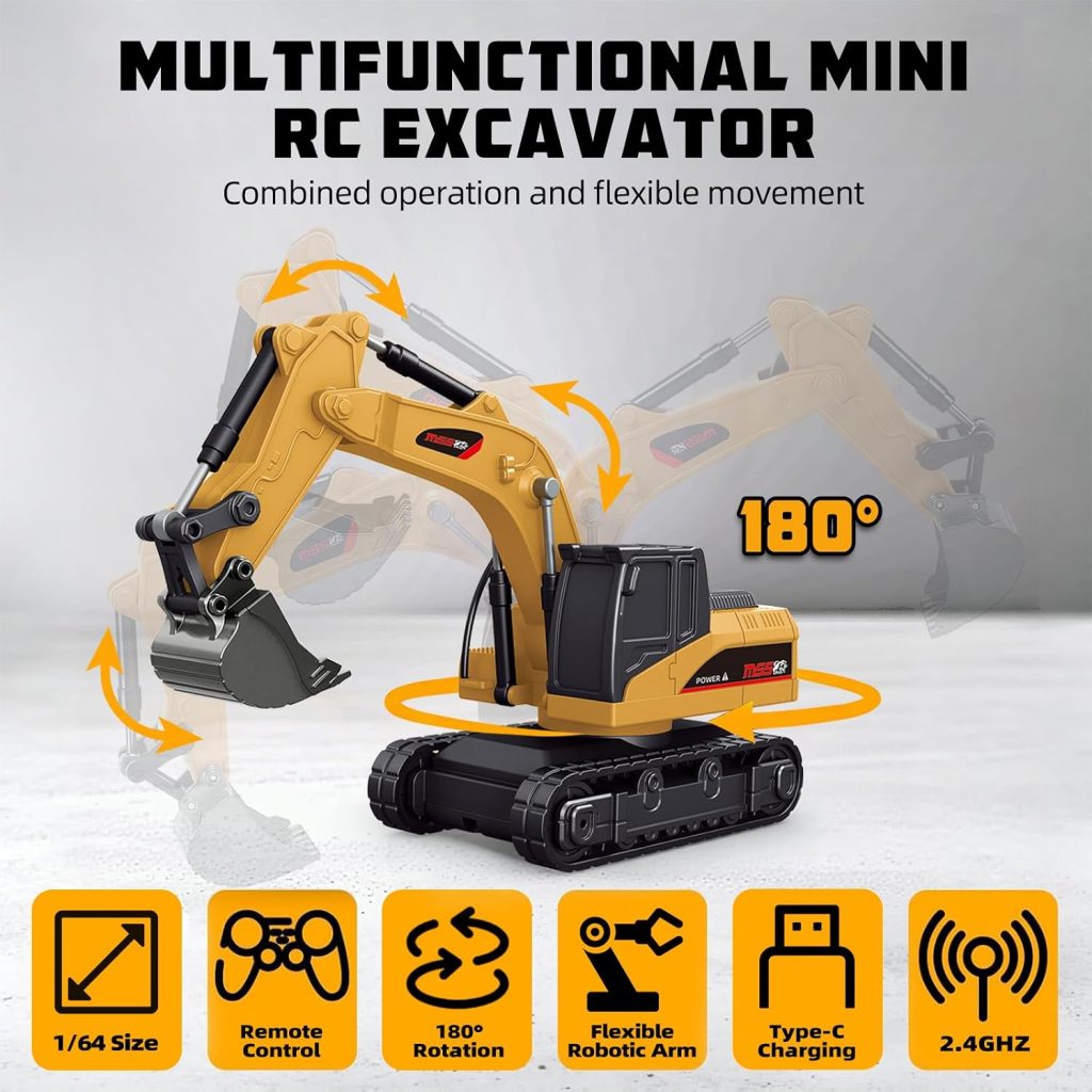 1/64 Mini Remote Control Excavator and Dump Truck Toy Set for Kids Full Proportion RC Construction Vehicles with Light,Type-C Direct Charging,Birthday Gifts for Boys and Girls Age 3+