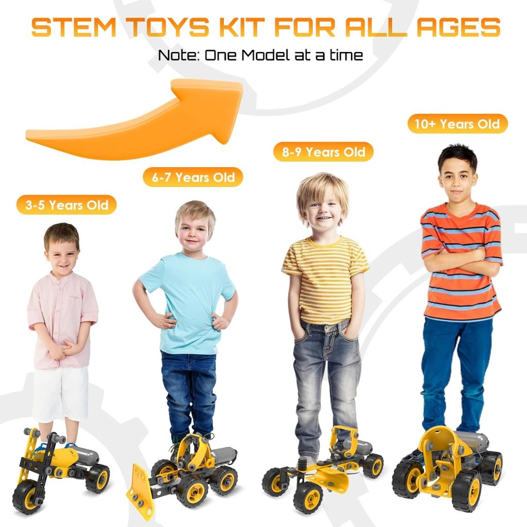10 in 1 Kids STEM Building Toys, Electric Building Blocks Toys Set for 5 6 7 8+ Year Old Boy, Educational STEM Learning Construction Excavator Kit for Kids Age 4-8 5-7 6-8 8-10