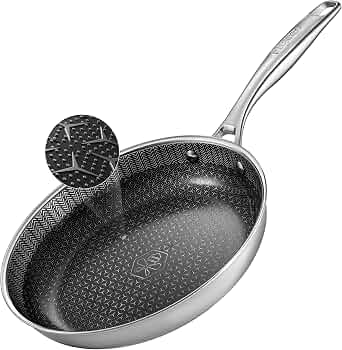 10 Inch Hybrid Nonstick Frying Pan, Tri-Ply Stainless Steel Skillet