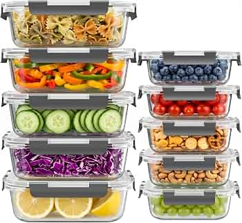 10 Sets 36 oz & 12 oz Glass Food Storage Containers with lids, Gray