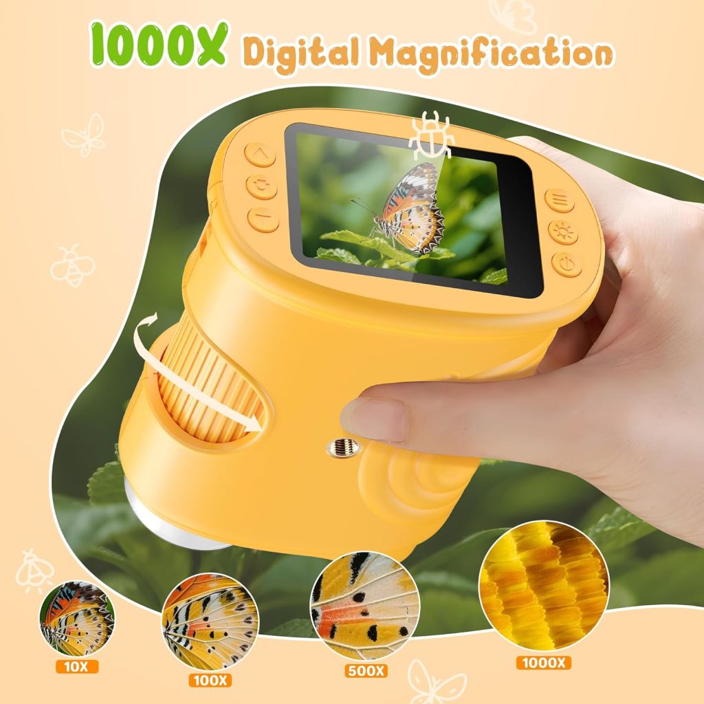 1000X Handheld Digital Microscope for Kids: Pocket Microscope with 2.0″ IPS Screen – STEM Toys Birthday Gifts for Girls Boys Child – Portable Edu Science Kits Toddler Age 3-6 6-12