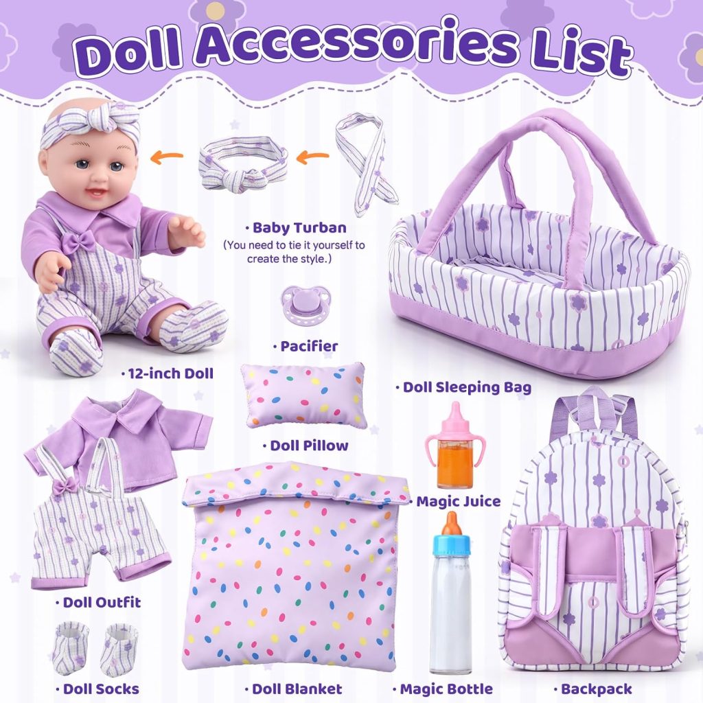 12″ Baby Doll Set for Girls 3-5 6-12, Baby Doll Toys with Accessories