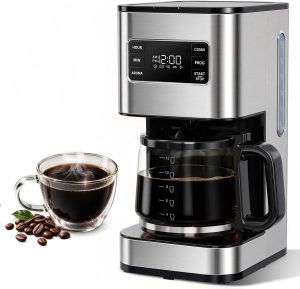 12 Cup Drip Coffee Maker Programmable, Regular & Strong, LED Display