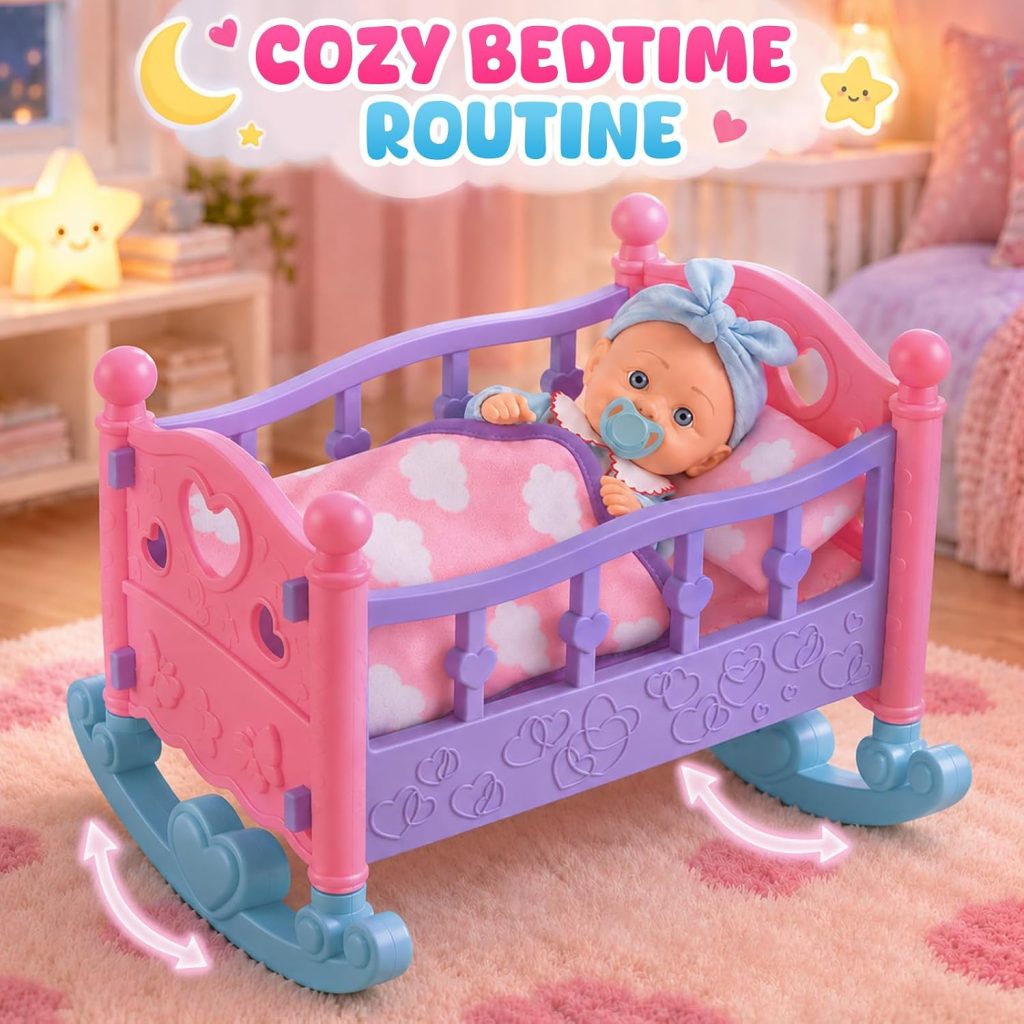 12 Inch Baby Doll Set with Stroller, Crib, High Chair and Accessories Toy