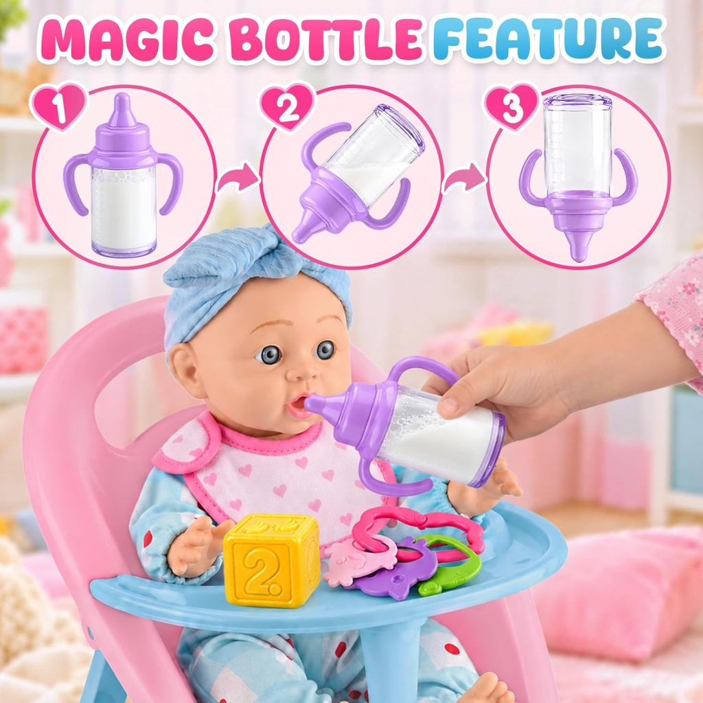 12 Inch Baby Doll Set with Stroller, Crib, High Chair and Accessories Toy
