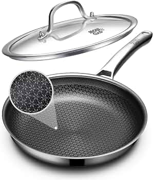 12 Inch Hybrid Nonstick Frying Pan with Lid, Stainless Steel Skillet