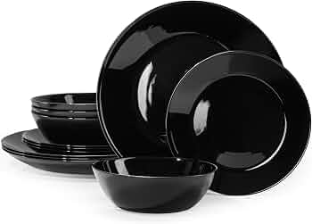 12-Piece Plates and Bowls Set, Glass Dinnerware Sets for 4