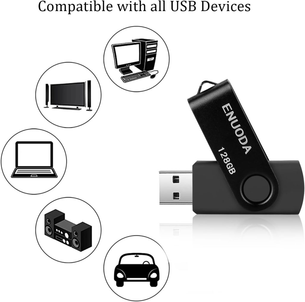 128GB Flash Drive ENUODA 1 Pack Thumb Drive 128GB Swivel Design USB 2.0 Memory Stick Data Storage Jump Drive Pen Drive for Laptop PC Computer (Black)
