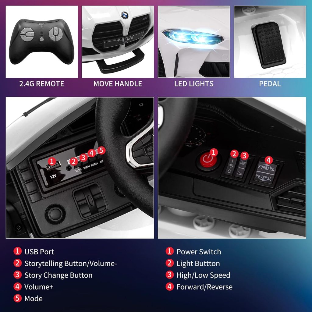 12V Ride On Car for Kids，Licensed BMW M4 Battery Powered Vehicle Car