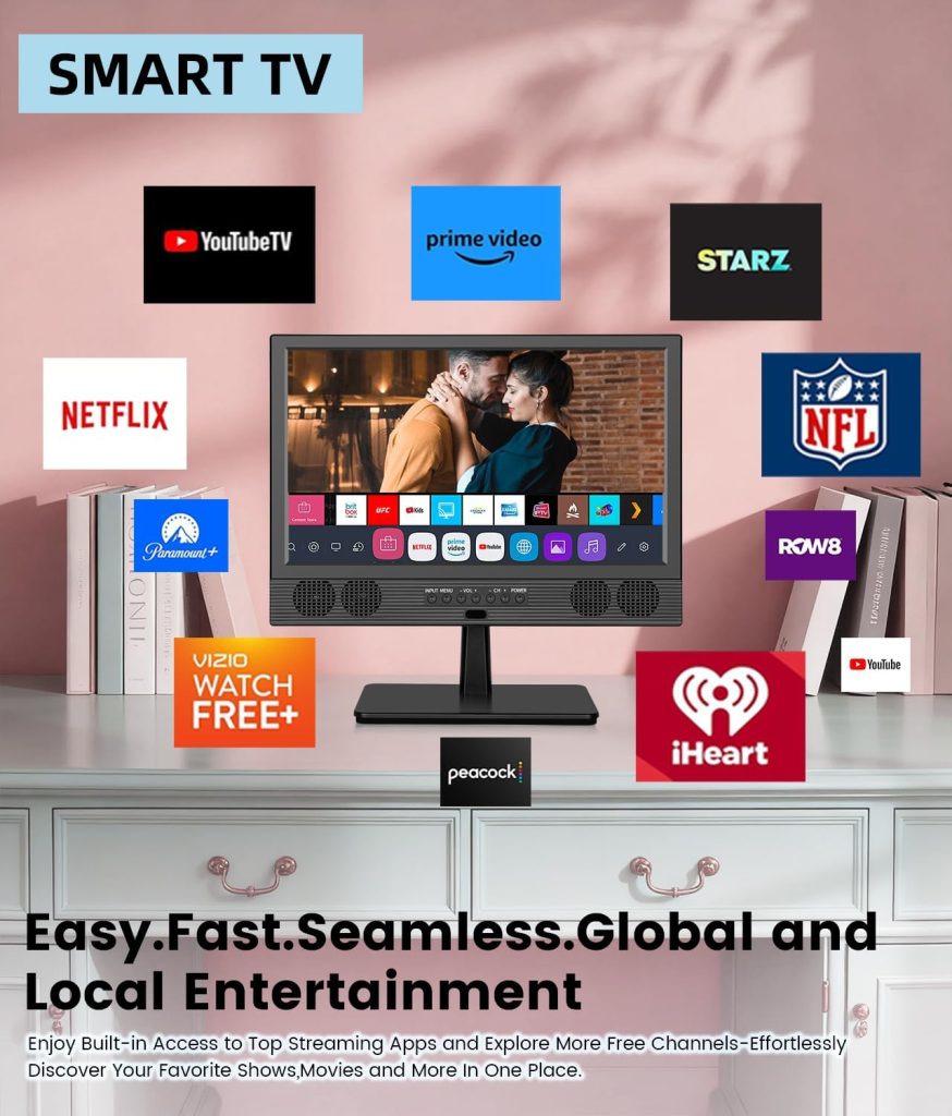 14 Inch Small Smart TV, HD LED Flat Screen Smart TV with ATSC Tuner/HDMI/USB/AV for Kitchen, RV, Camper, Bedroom or Travel Use