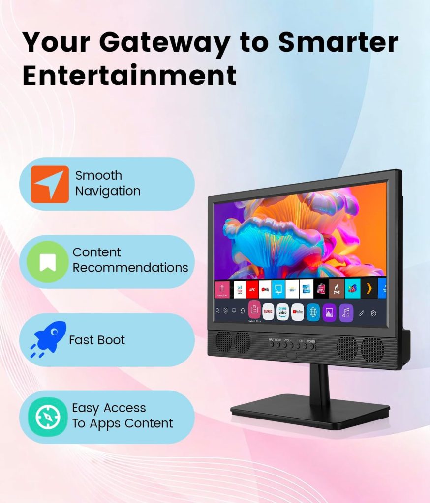 14 Inch Small Smart TV, HD LED Flat Screen Smart TV with ATSC Tuner/HDMI/USB/AV for Kitchen, RV, Camper, Bedroom or Travel Use