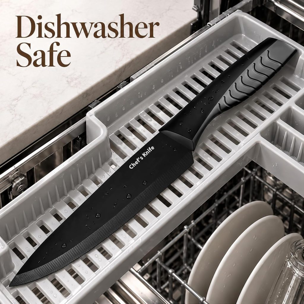 14-Piece Black Kitchen Knife Block Set with Built-In Sharpener