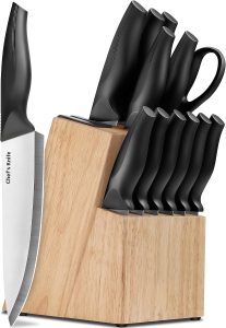 14 Pieces Kitchen Knife Set with Block, German Stainless Steel, BlackSilver