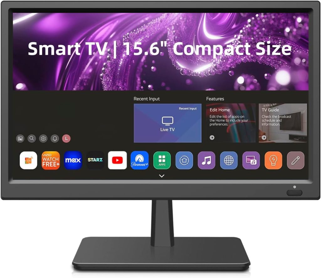 15.6 Inch Small Smart TV HD 1080P LED, Flat Screen Smart Television with ATSC Tuner/HDMI/USB/AV for Kitchen, RV, Camper, Home & Bedroom or On-The-Go Entertainment