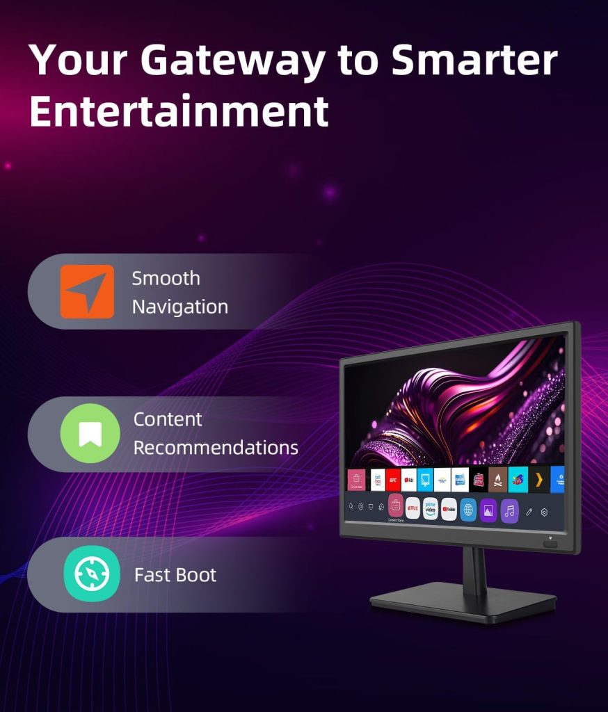 15.6 Inch Small Smart TV HD 1080P LED, Flat Screen Smart Television with ATSC Tuner/HDMI/USB/AV for Kitchen, RV, Camper, Home & Bedroom or On-The-Go Entertainment
