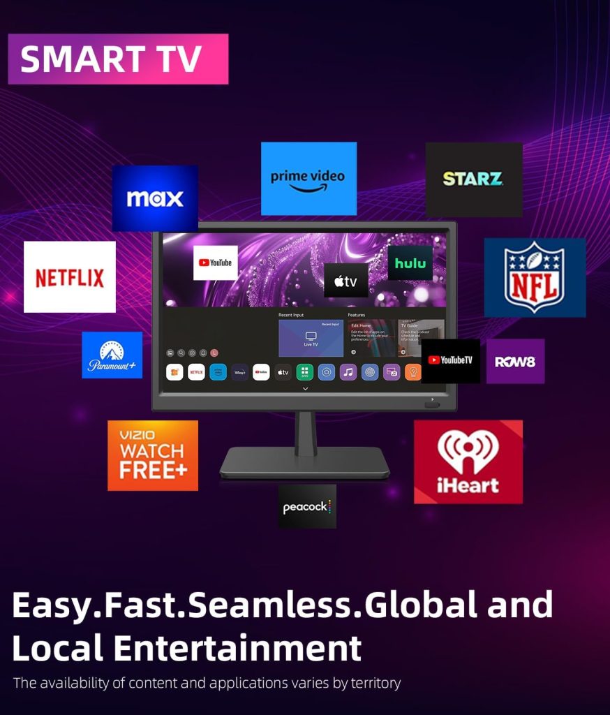 15.6 Inch Small Smart TV HD 1080P LED, Flat Screen Smart Television with ATSC Tuner/HDMI/USB/AV for Kitchen, RV, Camper, Home & Bedroom or On-The-Go Entertainment