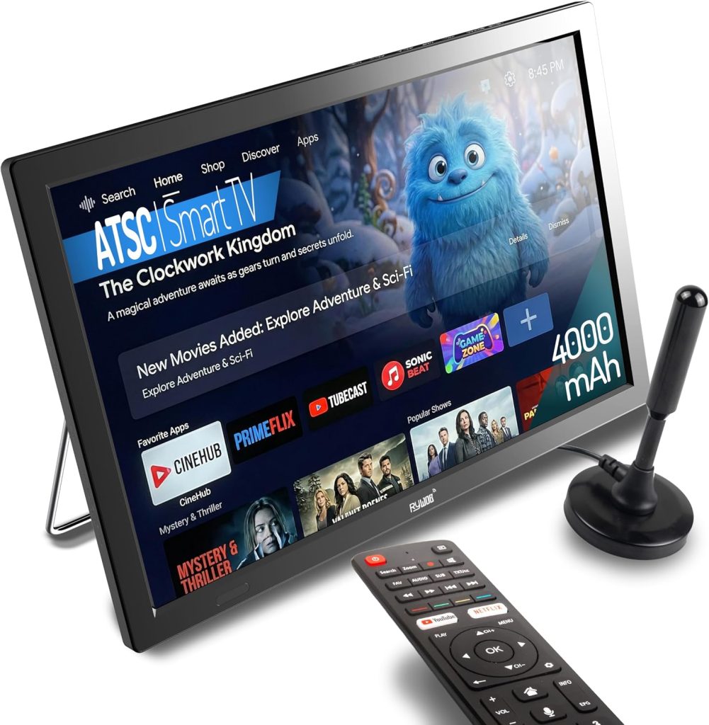 15.6″ Small Smart TV,4000mAh Rechargeable Battery TV for Camping