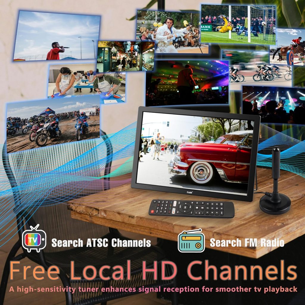 15.6″ Small Smart TV,4000mAh Rechargeable Battery TV for Camping