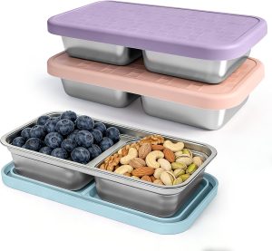 15 oz Snack Containers for Kids, Stainless Steel Lunch Box 3 Pack