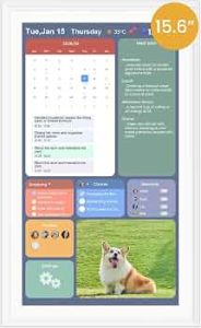 15.6-Inch Smart Digital Calendar & Photo Frame for Family, Wall Planner with Auto-Sync to Apple, Google & Outlook, Touchscreen Display with Chore Chart, To-Do Lists & Meal Planner, White Frame, No Subscription
