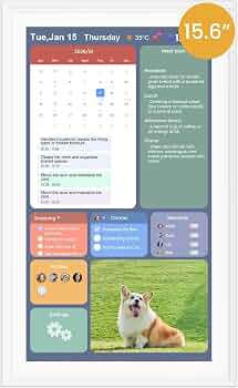 15.6-Inch Smart Digital Calendar & Photo Frame for Family, Wall Planner with Auto-Sync to Apple, Google & Outlook, Touchscreen Display with Chore Chart, To-Do Lists & Meal Planner, White Frame, No Subscription