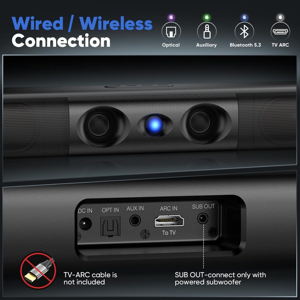 17-Inch Sound Bar, Dual Bass Ports for Deep Bass, 90W Peak Power