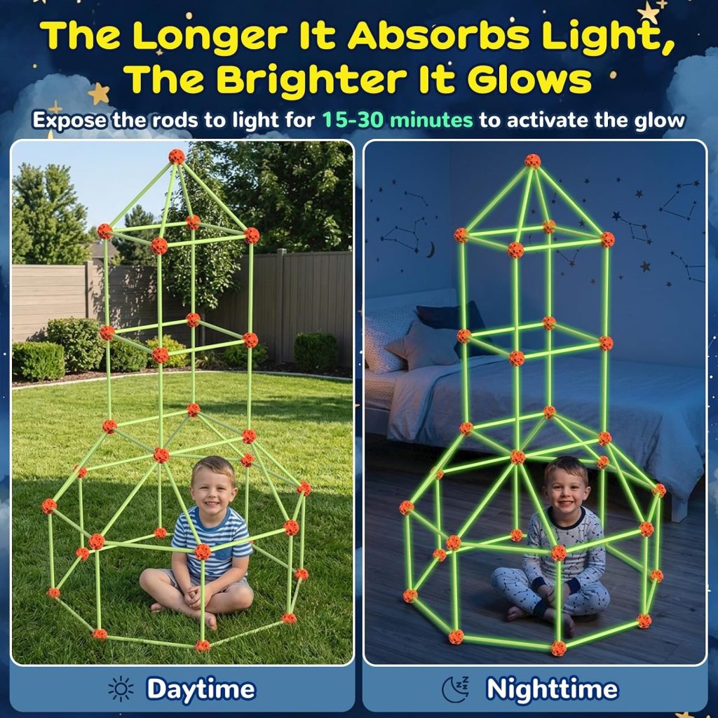 170Pcs Glow Fort Building Kit for Kids 4-12, Construction STEM Building Toy