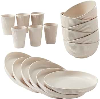 18pcs Wheat Straw Dinnerware Sets HXYPN Unbreakable Reusable Dinnerware Set Kitchen Cups Plates and Bowls Sets Dishes Dishwasher Microwave Safe Plates