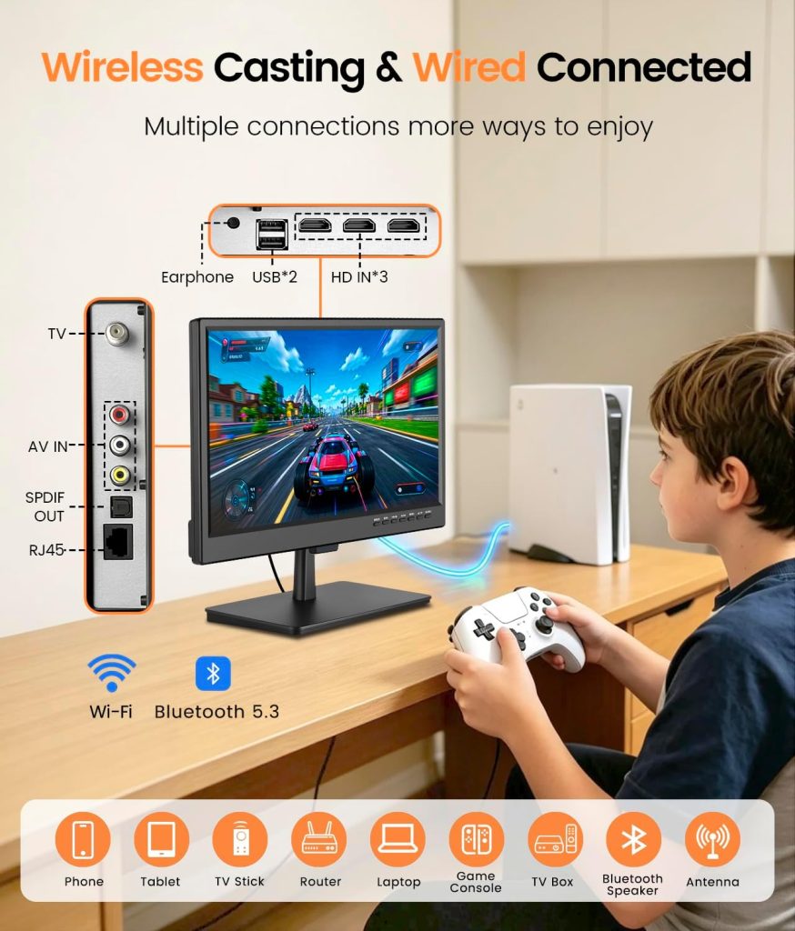 19 Inch Small Smart TV with HD LED Flat Screen, Built-in ATSC Tuner/HDMI/USB/AV, Wi-Fi, Bluetooth, Kitchen Smart TV for RV, Camping, Bedroom, Dorm