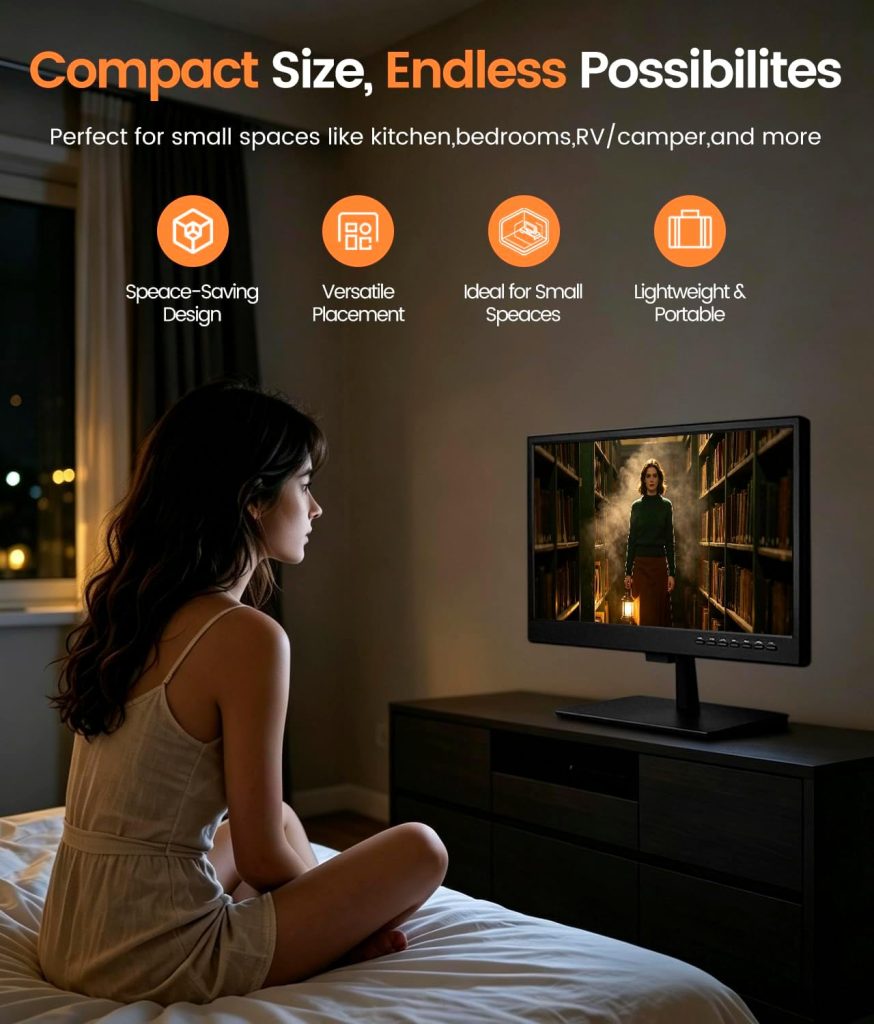 19 Inch Small Smart TV with HD LED Flat Screen, Built-in ATSC Tuner/HDMI/USB/AV, Wi-Fi, Bluetooth, Kitchen Smart TV for RV, Camping, Bedroom, Dorm