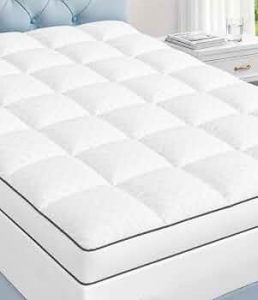 2 inch Soft Mattress Topper Queen Size, Plush Polyester Fiber Bed Topper for Soft Support & Pain Relief, 18″ Deep Pocket, White