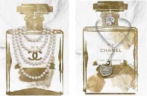 2 Pieces Vintage Perfume Bottle Wall Art Gold Canvas Pictures Wall Decor Modern Luxury Fashion Posters Print Glam Artwork Picture for Bedroom Make up Room Home Decor 12″x16″(30x40cm)