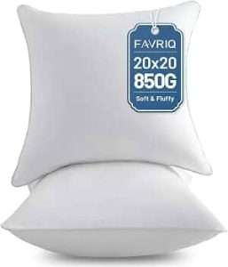 20 x 20 Pillow Inserts (Set of 2) – 20 Inch Square Interior Couch Throw Pillow with 100% Cotton Cover – Decorative Pillow Insert Pair – White Sofa Pillow