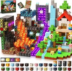 200 PCS Magnetic Blocks with Light Up Blocks – Magnetic Building Blocks, Magnetic Construction Cube Toys, STEM Sensory Learning Toys, Easter Christmas Birthday Gifts for Toddlers Boys and Girls Age 3+