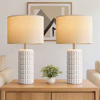 23″ Modern Ceramic Table Lamps Set of 2, Lamps for Bedroom, White
