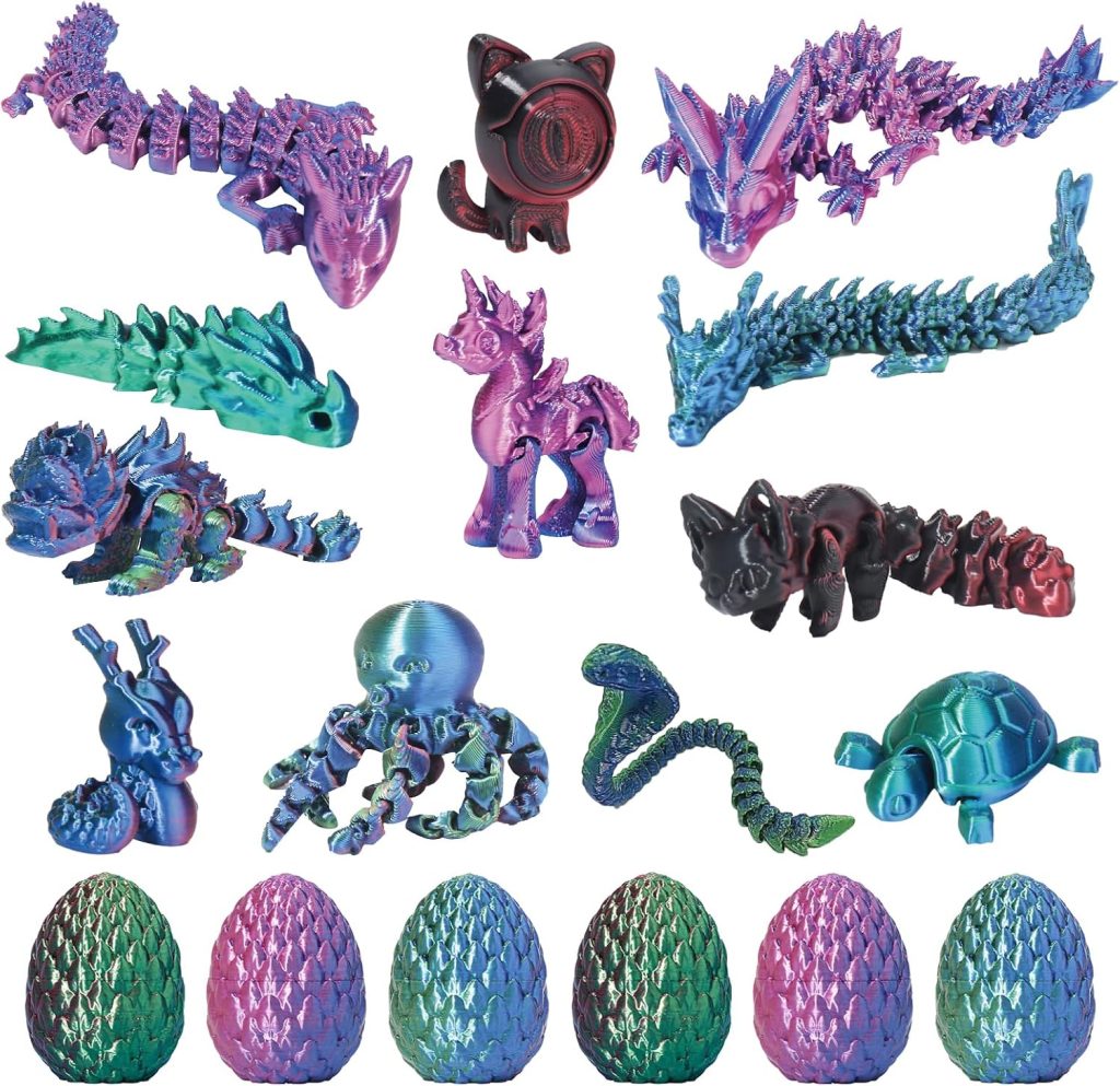 24 Pack 2.5″ 3D Printed Blind Box Eggs, 12 Styles Articulated Animal Figurines, Gradient Stress Relief Collectible Toys, Easter Stuffers, Home Decor for Adults