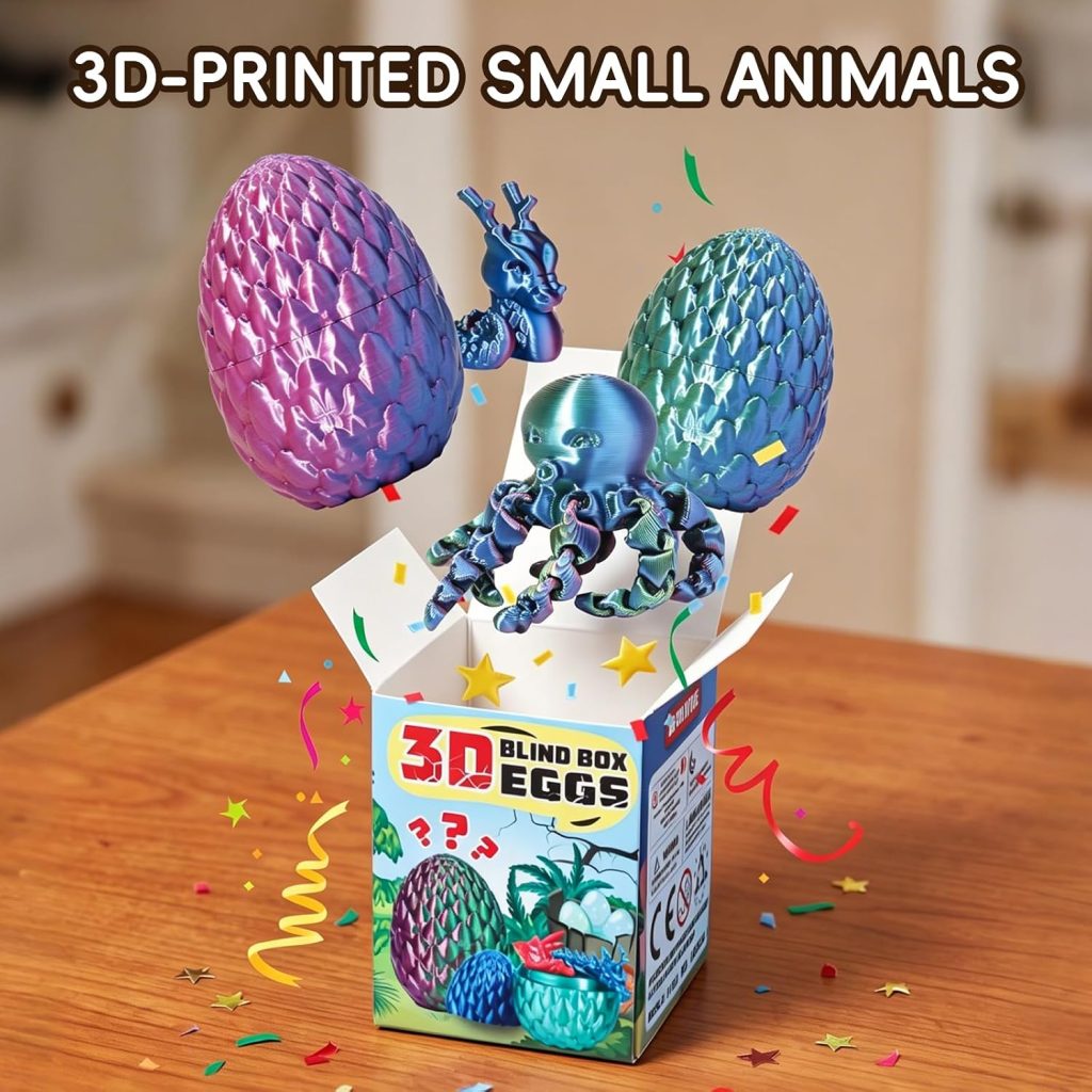 24 Pack 2.5″ 3D Printed Blind Box Eggs, 12 Styles Articulated Animal Figurines, Gradient Stress Relief Collectible Toys, Easter Stuffers, Home Decor for Adults