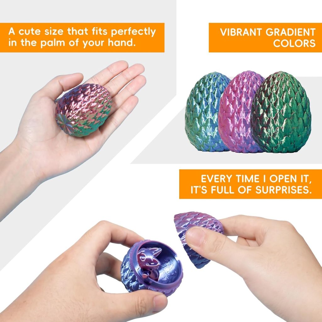 24 Pack 2.5″ 3D Printed Blind Box Eggs, 12 Styles Articulated Animal Figurines, Gradient Stress Relief Collectible Toys, Easter Stuffers, Home Decor for Adults