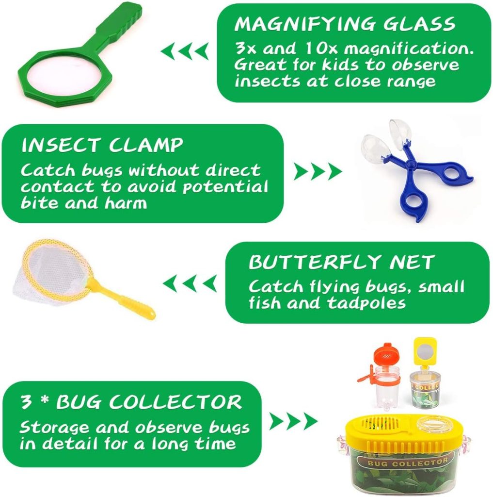 24 Pcs Kids Explorer Kit & Bug Catcher Kit for Kids, Outdoor Toys Adventure Camping Kit with Drawstring Bag, Binoculars, Compass, Butterfly Net, Educational Nature Exploration Toys Gift for Boys Girls