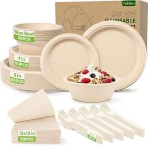 250PCS Disposable Paper Plates and Bowls Set for 50 Guests