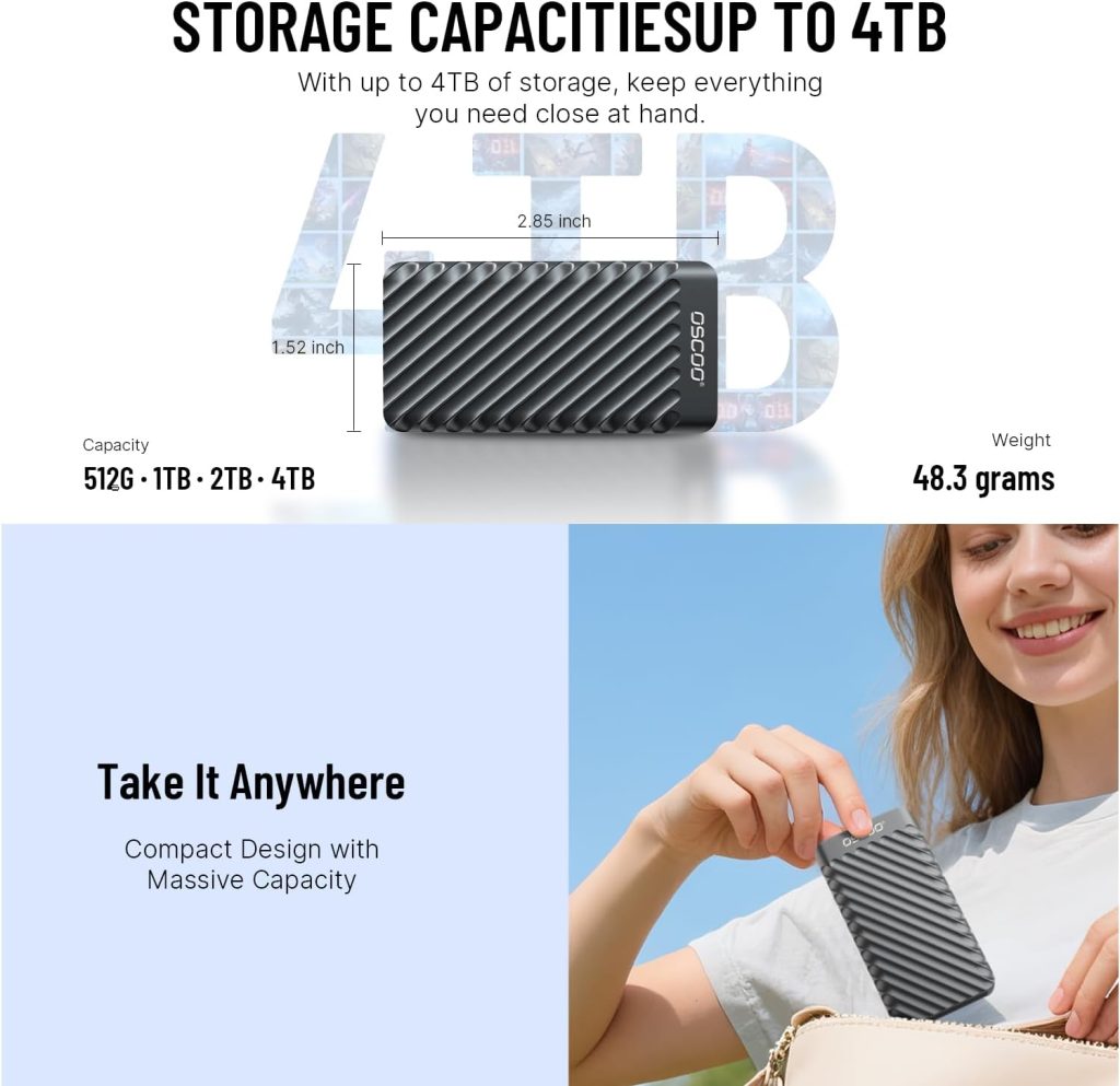 2TB External Hard Drive, Up to 2100MB/s, USB 3.2 Gen 2 External SSD