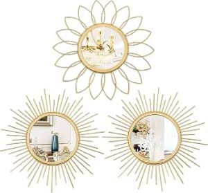 3 Pack Metal Mirrors for Wall Gold Sunburst Wall Mirror Home Decor Accent
