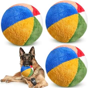 3 Pcs Squeaky Play Ball Dog Toys, 6 in Beach Ball with Bell