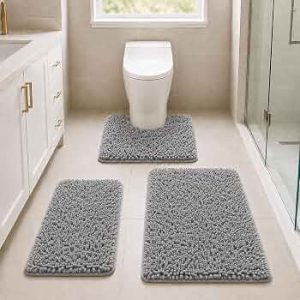 3 Piece Bathroom Rug Set Non Slip 3 Piece Bath Rug Set Ultra Soft Bath Rug,Absorbent Shaggy Bath Mat,Perfect Plush Bathroom Mats Sets with U-Shaped Toilet Mat