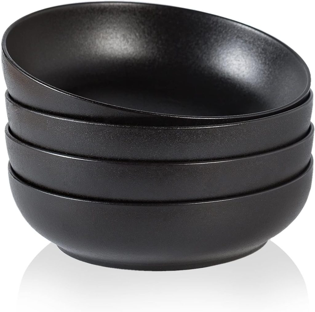 30oz Ceramic bowls set of 4-8″ serving bowls for Kitchen,Pasta,Salad-Dishwasher & Microwave Safe Perfect for Housewarming, Thanksgiving, Christmas-Matte Black