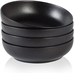 30oz Ceramic bowls set of 4-8″ serving bowls for Kitchen,Pasta,Salad-Dishwasher & Microwave Safe Perfect for Housewarming, Thanksgiving, Christmas-Matte Black