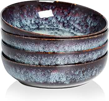 30oz Ceramic bowls set of 4-8″ serving bowls for Kitchen,Pasta,Salad-Dishwasher & Microwave Safe Perfect for Housewarming, Thanksgiving, Christmas-Speckled Bluish Purple
