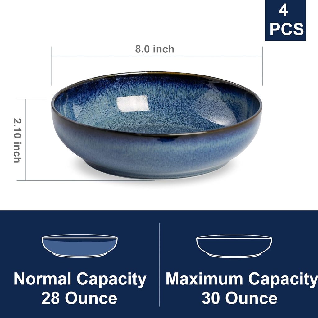 30oz Ceramic bowls set of 4-8″ serving bowls for Kitchen,Pasta,Salad-Dishwasher & Microwave Safe Perfect for Housewarming, Thanksgiving, Christmas-Royal Blue
